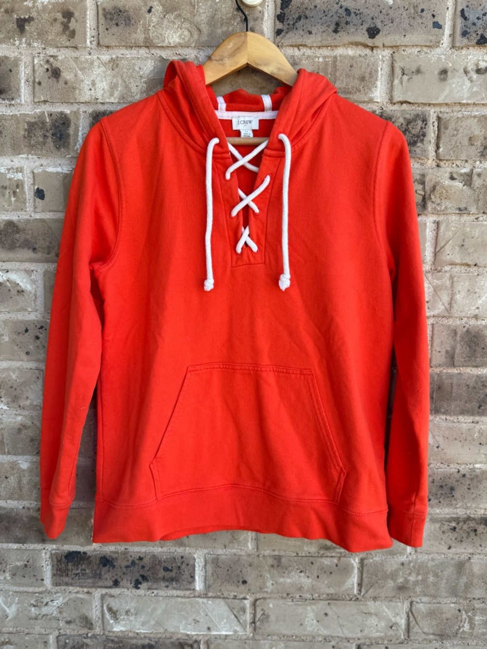 J. Crew Women’s Orange Lace-Up V-Neck Hoodie Sweater S Medium